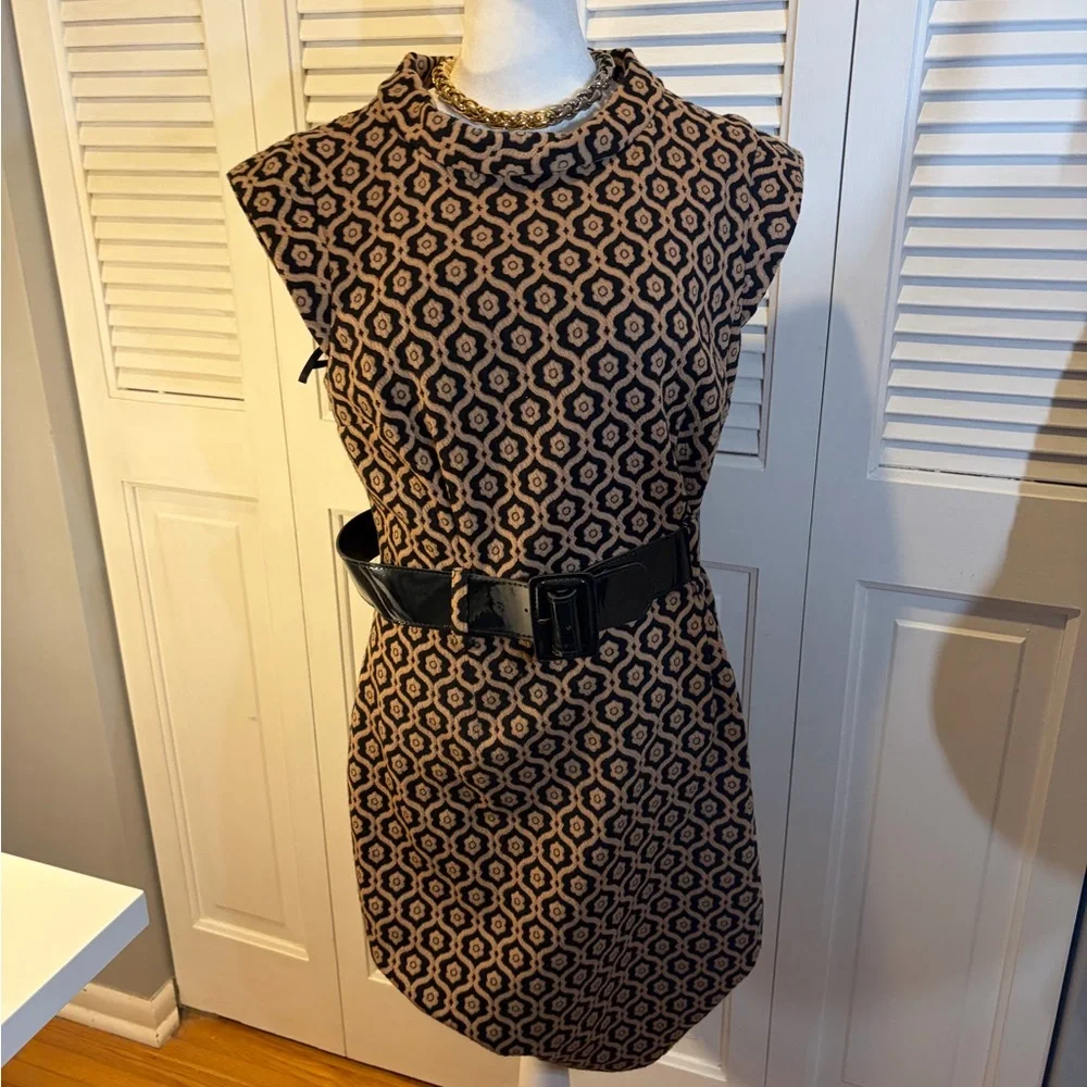 Nine West Black and Tan Geometric Midi Dress - Picture 2 of 8